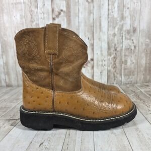 Ariat Fatbaby Womens Tan Ostrich Print Suede Western Cowboy Boots Round Toe 6.5